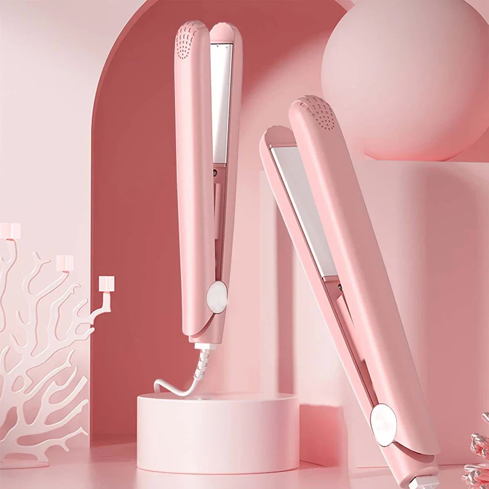 Mini Alisador de Cabelo Cerâmico Rosa - Efeito Salão